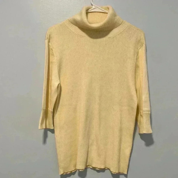 Eileen Fisher Minimalist Turtleneck 3/4 Sleeve Comfort Preppy Cream Size Large L - Picture 1 of 7